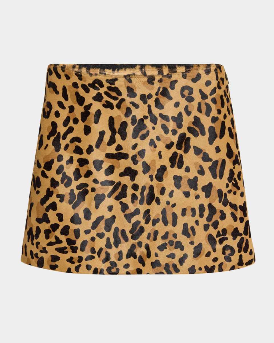 Leopard-Print Calf Hair Mini Skirt